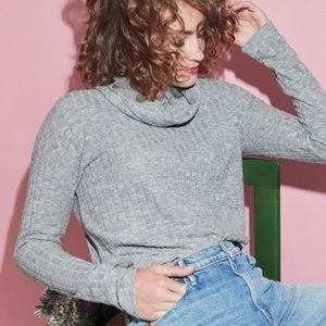 BP Cozy Ribbed Turtleneck Top Grey Medium Heather
